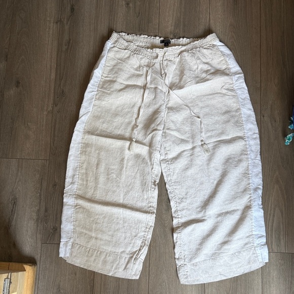 J.Crew Beige with White Stripe Pull on Draw String Linen Pants with pockets - Picture 5 of 10